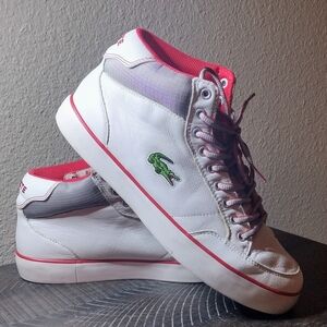 Lacoste White and Red High-Top Sneakers